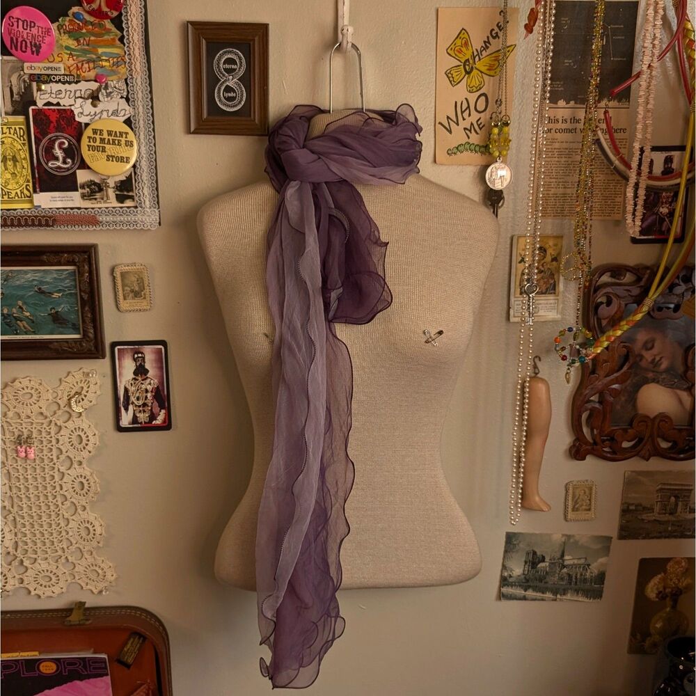 Ruffled Silk Chiffon Mesh Scarf Purple Ombre